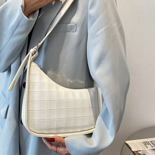 

Textured Baguette Bag, Beige