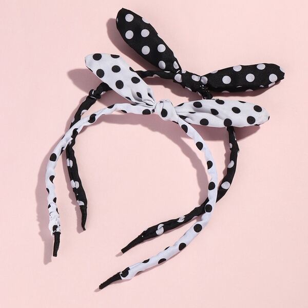 

2pcs Toddler Girls Polka Dot Bow Decor Headband, Multicolor