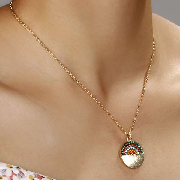 

Rhinestone Rainbow Charm Necklace, Gold