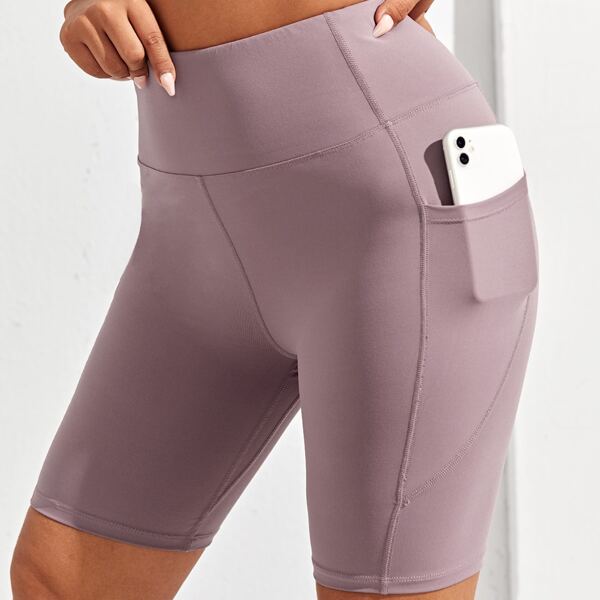 

Plus Solid Sports Biker Shorts With Phone Pocket, Dusty purple