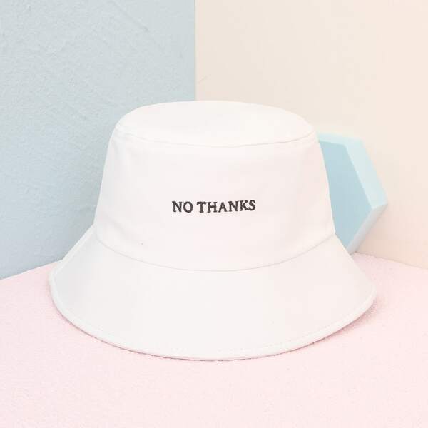 

Letter Embroidered Bucket Hat, White
