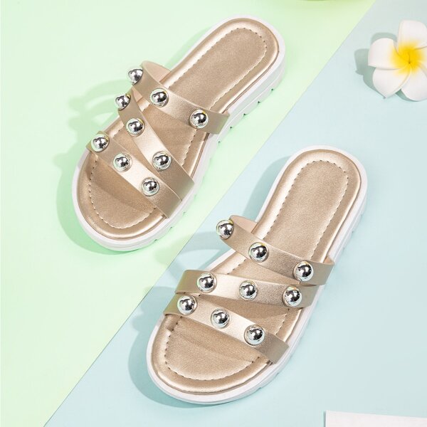 

Girls Studded Decor Slippers, Gold