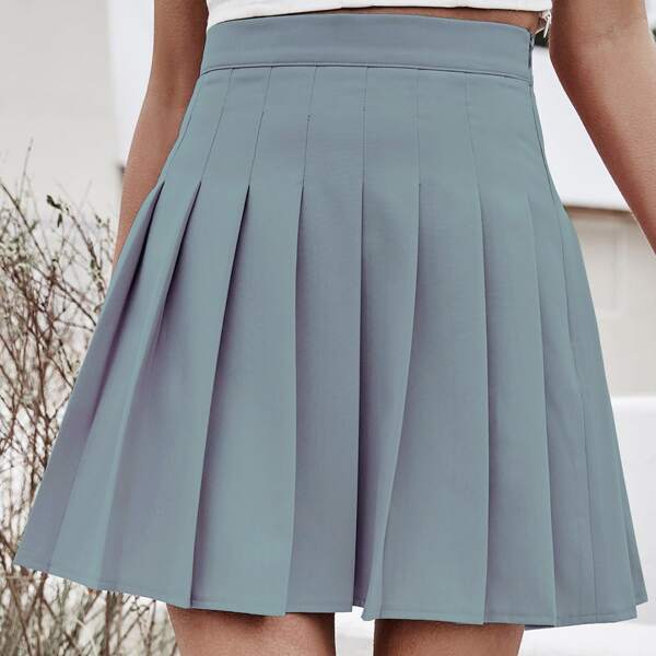 

Solid Pleated Skirt, Dusty blue