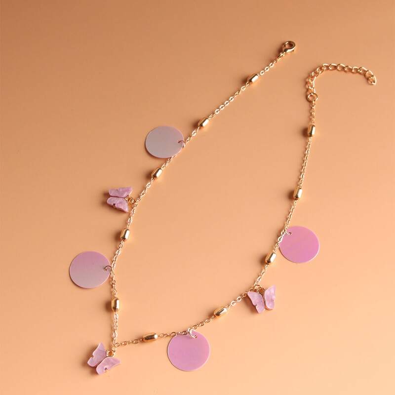 

Butterfly & Disc Decor Necklace, Multicolor