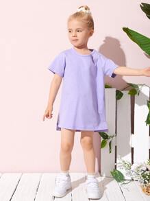 SHEIN Toddler Girls Cotton Split Side Dress - Lilac Purple - View 1