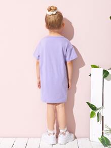 SHEIN Toddler Girls Cotton Split Side Dress - Lilac Purple - View 2