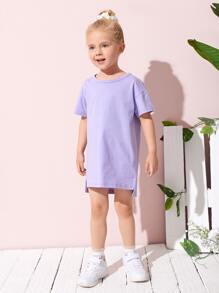 SHEIN Toddler Girls Cotton Split Side Dress - Lilac Purple - View 3