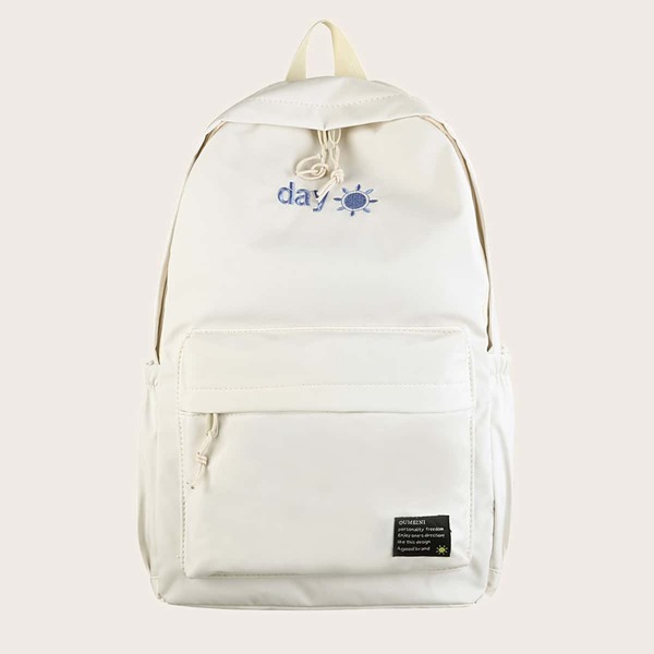

Letter Embroidery Classic Backpack, Beige