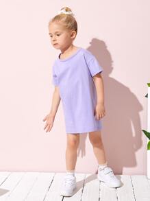 SHEIN Toddler Girls Cotton Split Side Dress - Lilac Purple - View 4