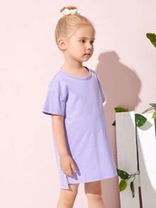 SHEIN Toddler Girls Cotton Split Side Dress - Lilac Purple - View 5