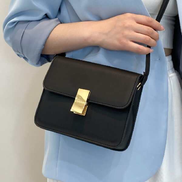 

Metal Lock Minimalist Crossbody Bag, Black