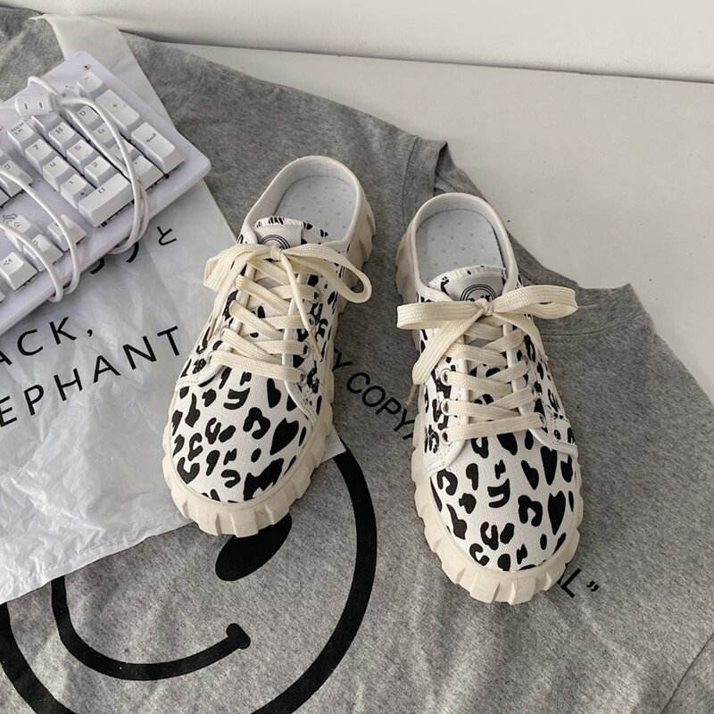 

Leopard Lace-up Canvas Sneakers, Multicolor