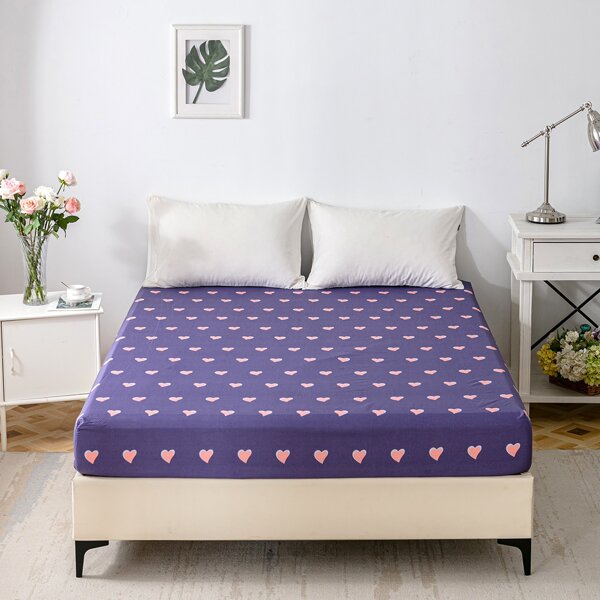 

Heart Print Fitted Sheet, Purple