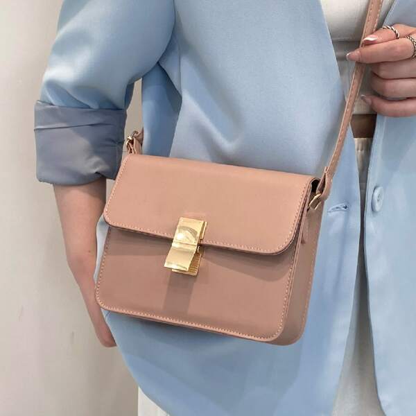 

Metal Lock Minimalist Crossbody Bag, Dusty pink
