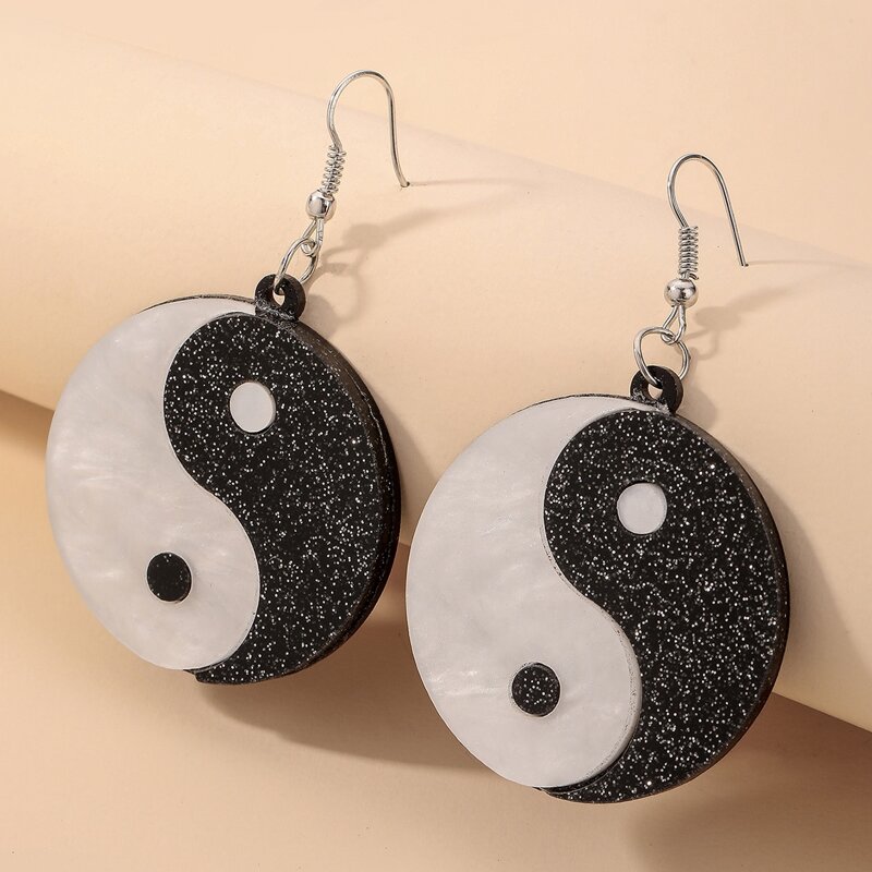 

Yin & Yang Drop Earrings, Black and white