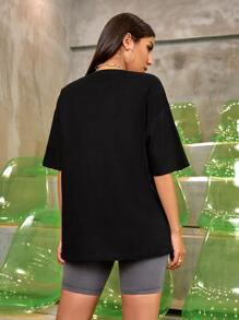 Slogan Graphic Drop Shoulder Oversized Tee - Black - View 2