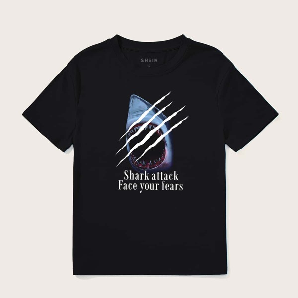 

Shark & Slogan Graphic Tee, Black