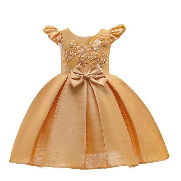 

Girls Floral Embroidered Bow Party Dress, Yellow