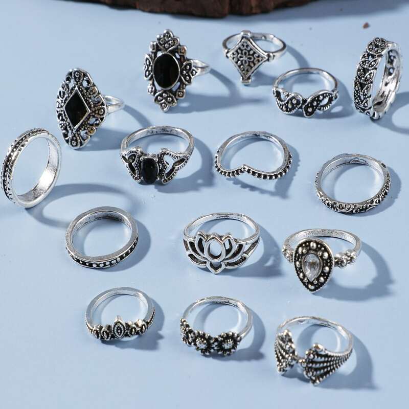 

15pcs Gemstone Decor Ring, Silver