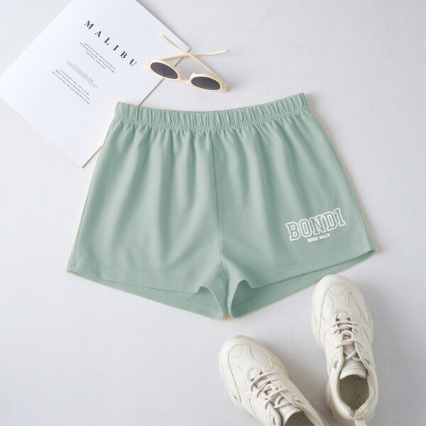 

Letter Graphic Track Shorts, Mint green