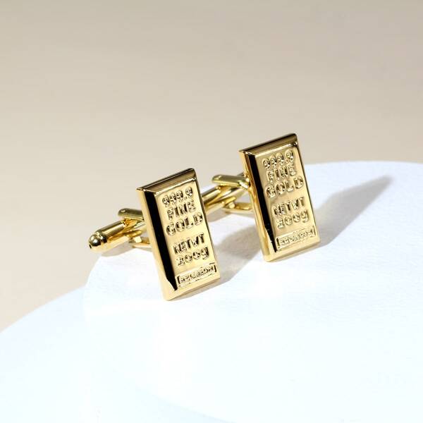 

1pair Men Geometric Design Cufflinks, Gold