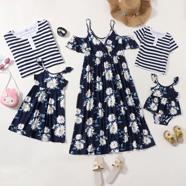 

Toddler Girls Daisy Floral Ruffle Cami Dress, Navy blue