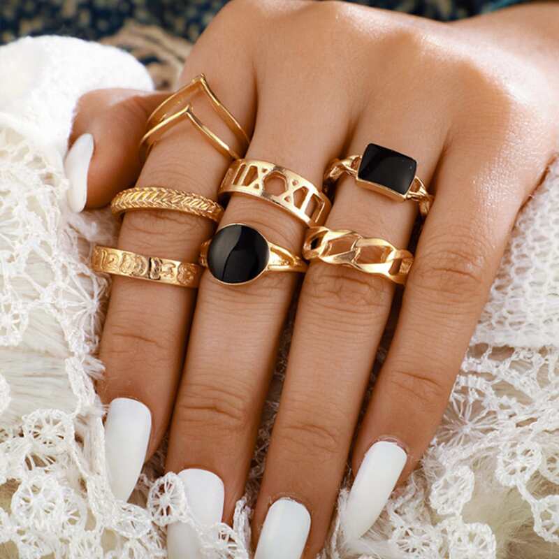 

7pcs Chain Design Ring, Gold