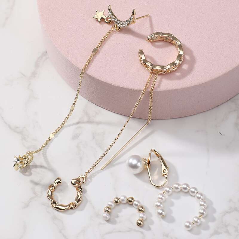 

5pcs Faux Pearl Decor Earrings, Gold