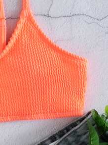 Swim Basics Summer Beach Solid Textured Bikini Top - Coral Orange - View 3