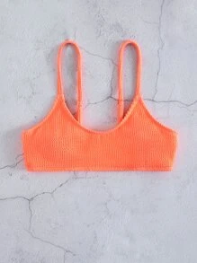 Swim Basics Summer Beach Solid Textured Bikini Top - Coral Orange - View 5