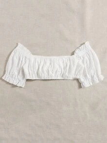 SHEIN Áo nữ Xù màu trơn Boho - trắng - Xem 2