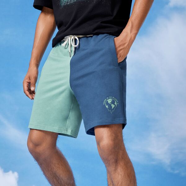 

Men Letter Graphic Colorblock Track Shorts, Multicolor