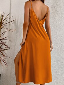 Low Back Split Thigh Cami Dress - Orange - View 2