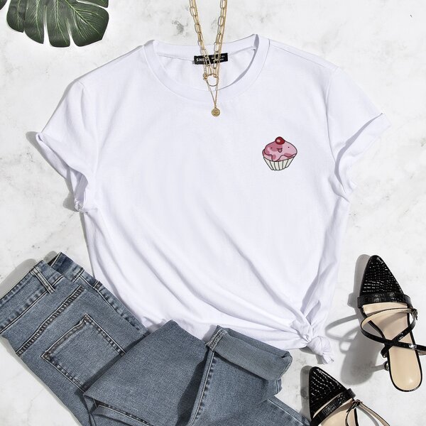 

Cake Print Round Neck Tee, White