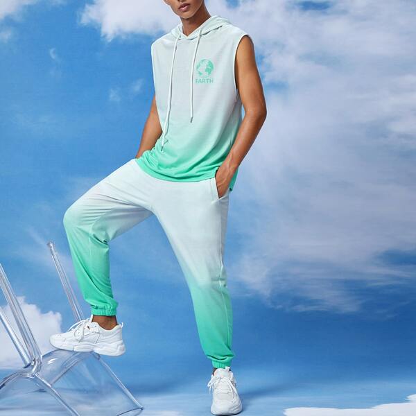 

Men Letter Graphic Ombre Hooded Top & Joggers Set, Multicolor