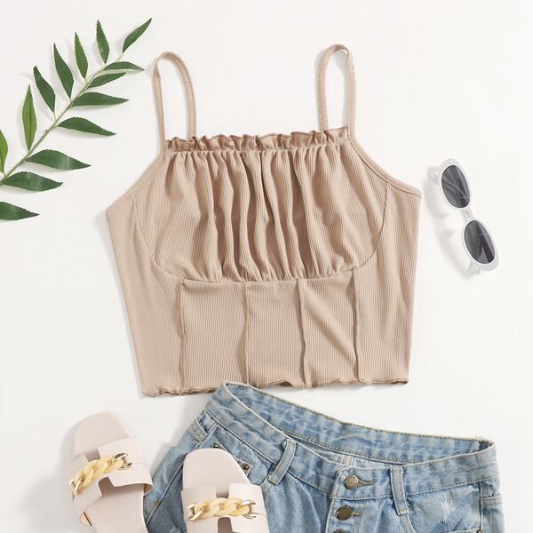 

Lettuce Trim Seam Front Cami Top, Khaki