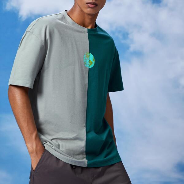 

Men Earth Print Spliced Tee, Green