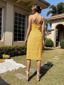 Soleia Abito con bretelle sottile fiorellini a fessura alta