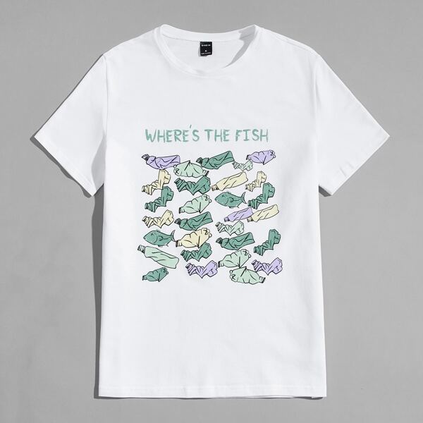 

Men Slogan Graphic Print Tee, White