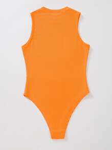 Chiquease Solid Color Sleeveless Ribbed Bodysuit Perfect For Summer Beach Wear - Orange - View 2