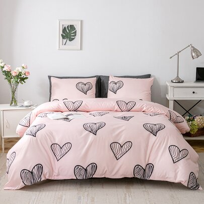 Heart Print Duvet Cover Set Without Filler