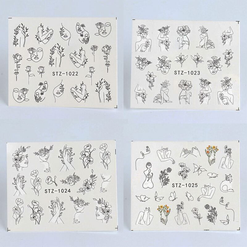 

4sheets Floral & Figure Nail Art Sticker, Black