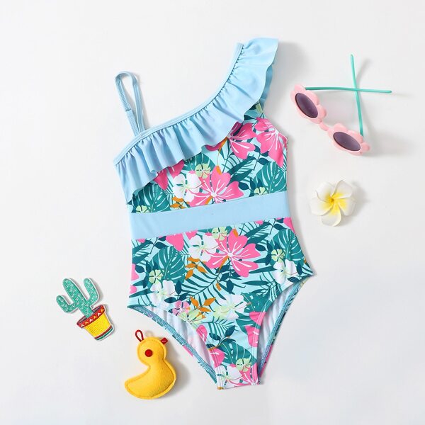 

Toddler Girls Tropical Ruffle One Piece Swimsuit, Multicolor