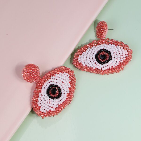 

Eye Design Beaded Earrings, Pink