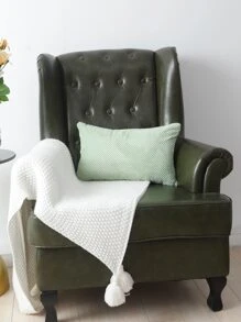 Miater 1pc Solid Color Cushion Cover Without Filler - Green - View 5