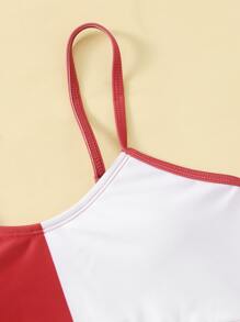 Conjunto de bikini de bloques de color para niña preadolescente, para la playa de verano