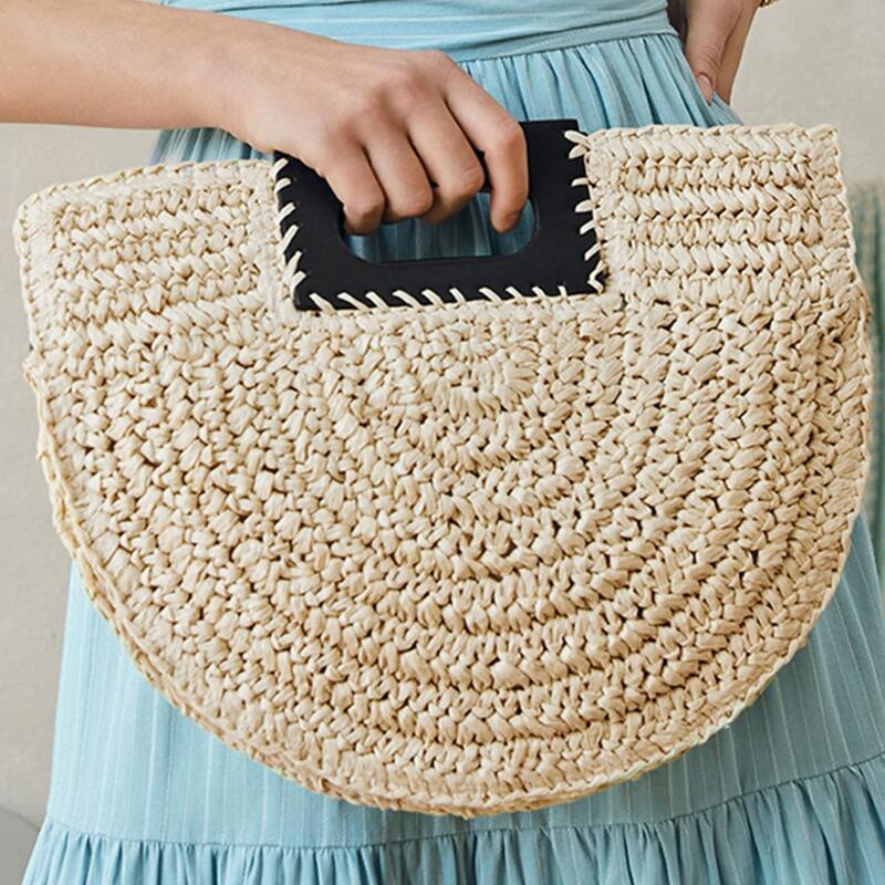 

Straw Satchel Bag, Khaki