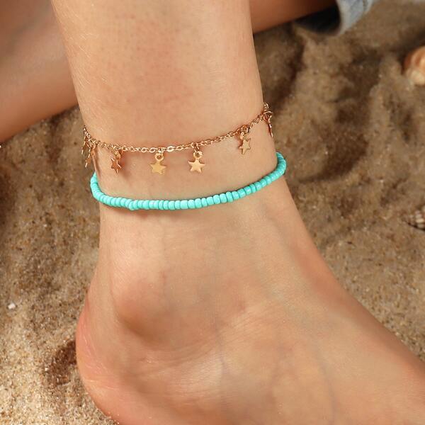 

2pcs Star Charm Anklet, Blue