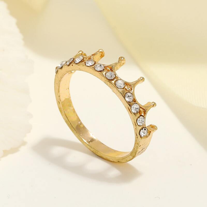 

Rhinestone Decor Crown Design Ring, Gold