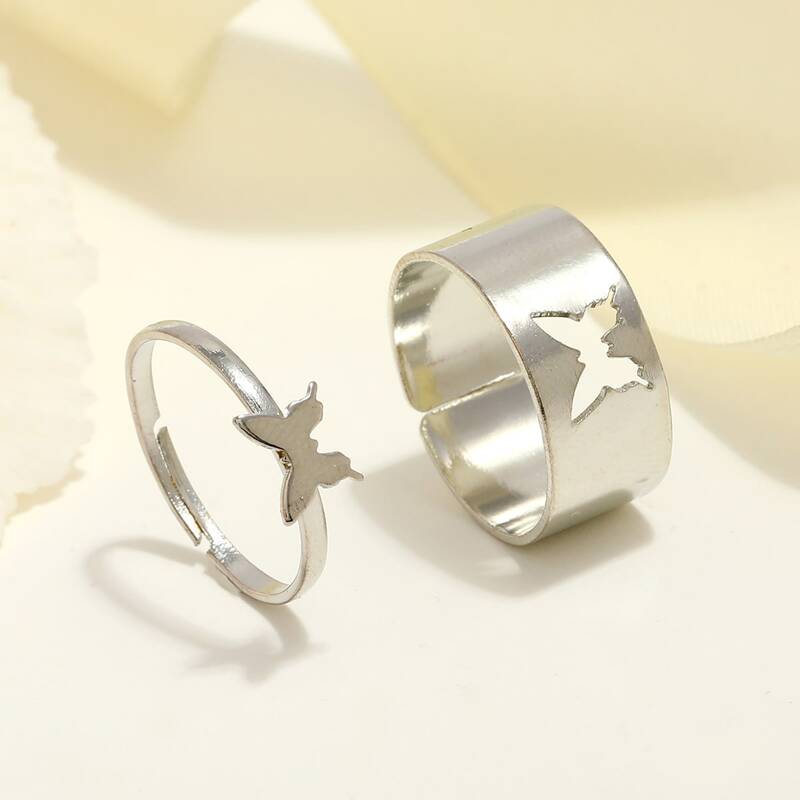 

2pcs Butterfly Design Ring, Silver